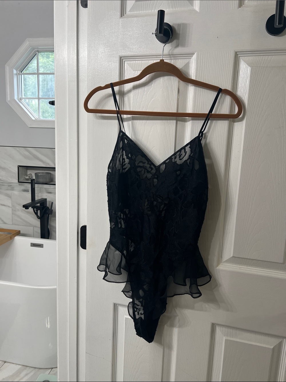 Vintage Victoria’s Secret Black Sheer Burnout Teddy Bodysuit Lingerie S